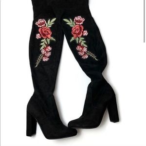 Steve Madden Floral Embroidered Over the Knee Boot